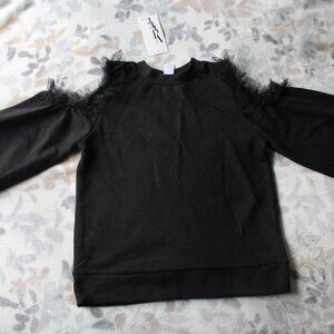 violet romance - tulle cutout shoulder cotton sweatshirt